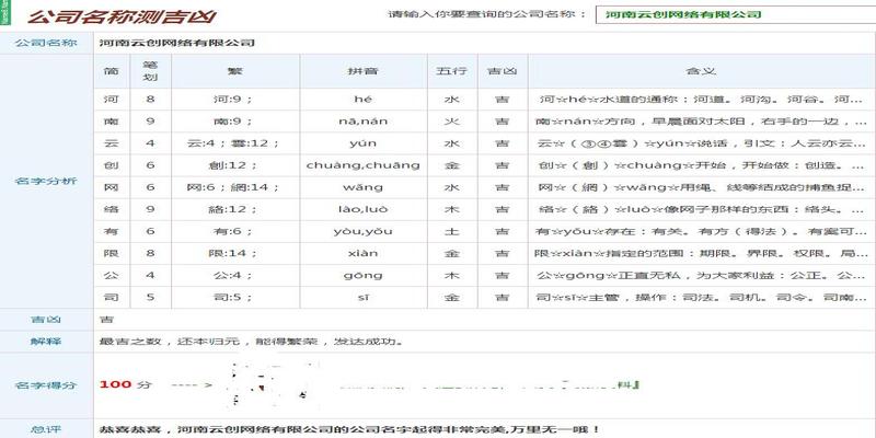 公司名字风水查询(在公司起名网上对公司进行起名和公司起名测试打分)