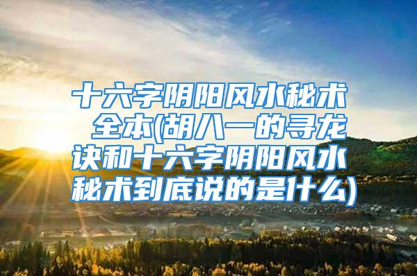 十六字阴阳风水秘术 全本(胡八一的寻龙诀和十六字阴阳风水秘术到底说的是什么)