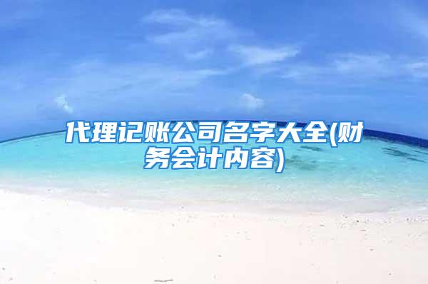 代理记账公司名字大全(财务会计内容)