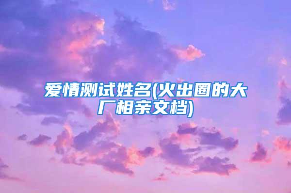 爱情测试姓名(火出圈的大厂相亲文档)